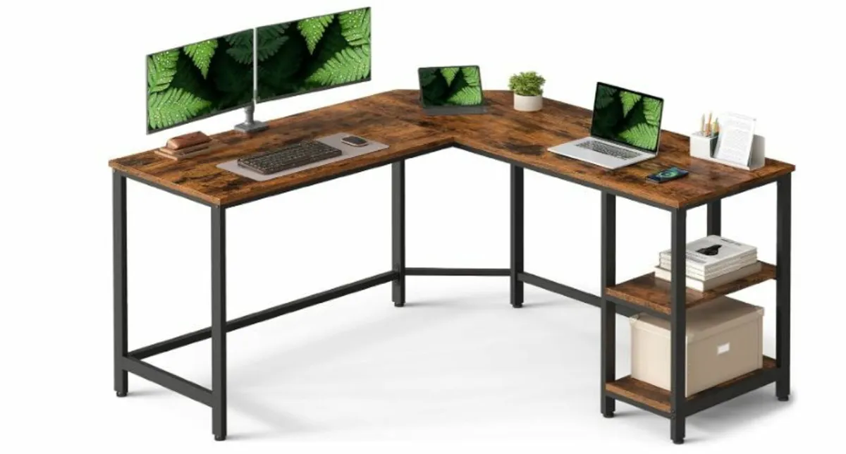 L-Shaped Computer Desk, Corner Desk with 2 Shelve - Image 1