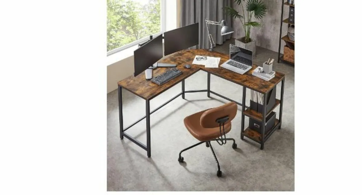L-Shaped Computer Desk, Corner Desk with 2 Shelve - Image 3
