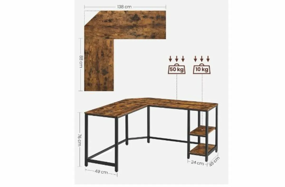 L-Shaped Computer Desk, Corner Desk with 2 Shelve - Image 4