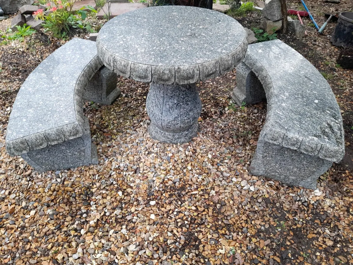 Granite Table + 2 Curved Benches - Only 1,750 - Image 3