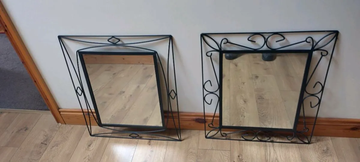 2 x black metal mirrors - Image 1