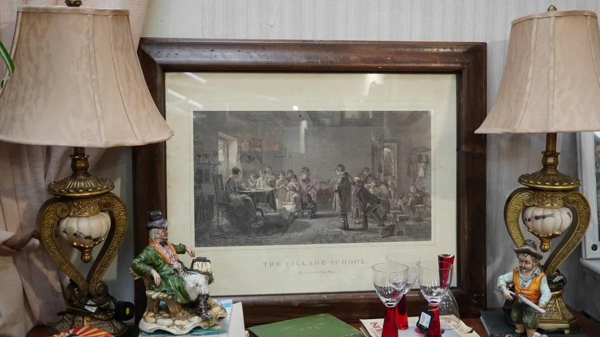 🖼️ Antique Framed Engraving – "The Village School - Image 1