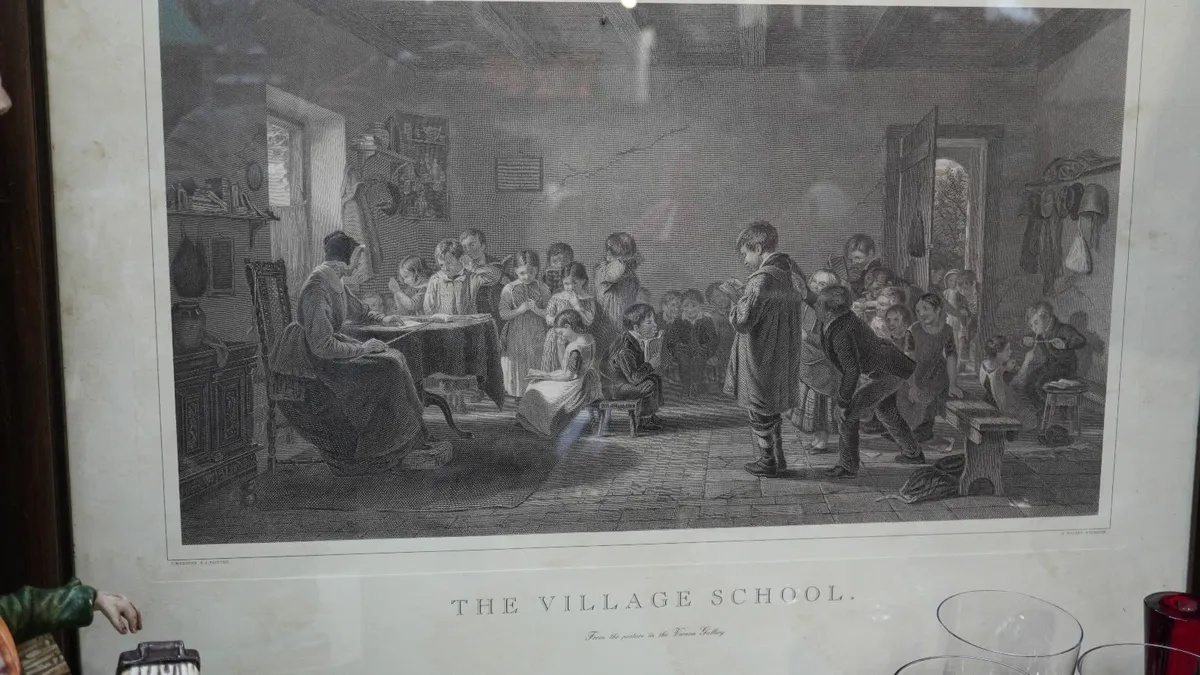 🖼️ Antique Framed Engraving – "The Village School - Image 2
