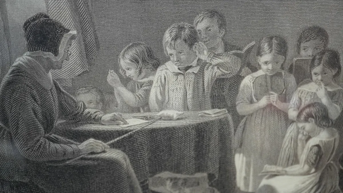 🖼️ Antique Framed Engraving – "The Village School - Image 3