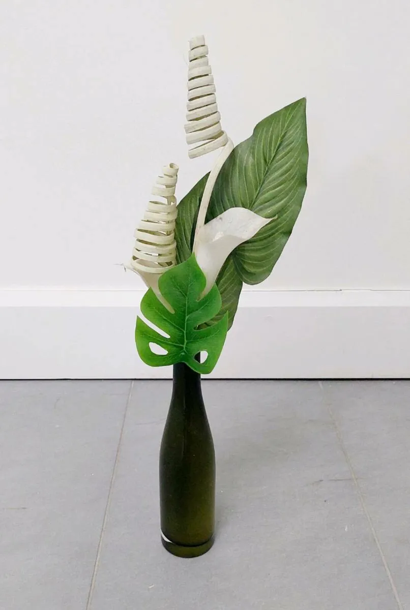 Decorative Faux Plant in Green Glass Vase