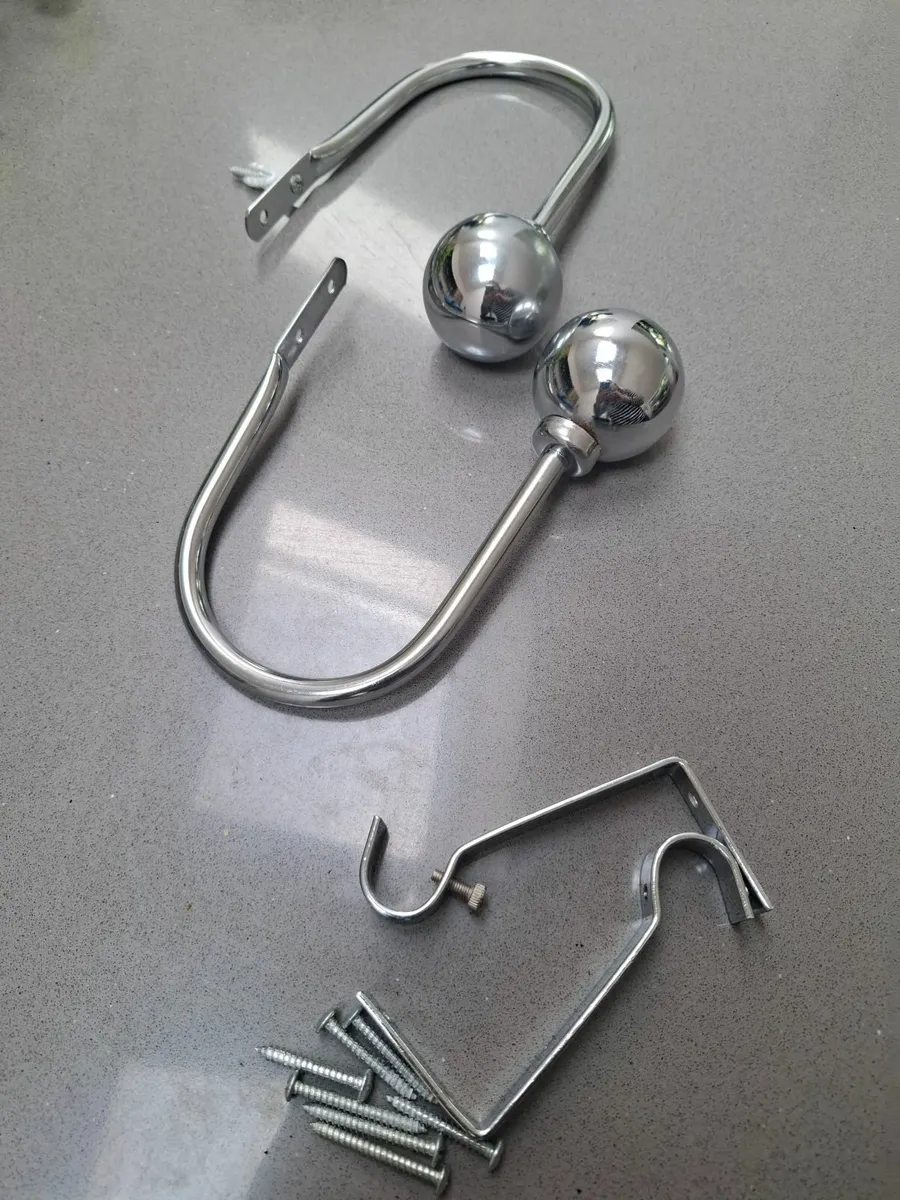 Chrome extending curtain rail and tie backs - Image 2