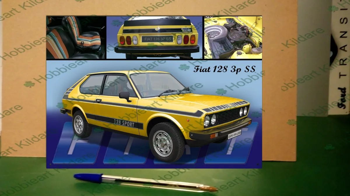 Fiat 128 3p classic car tin sign - Image 1