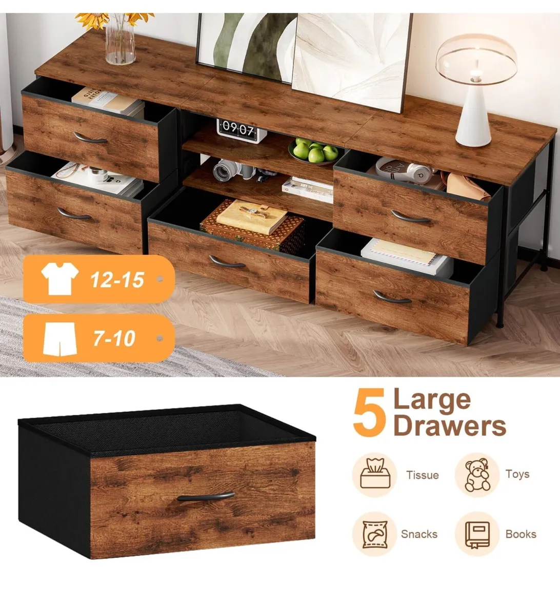 TV Stand Cabinet, TV Unit TV Console Table with 5 - Image 3