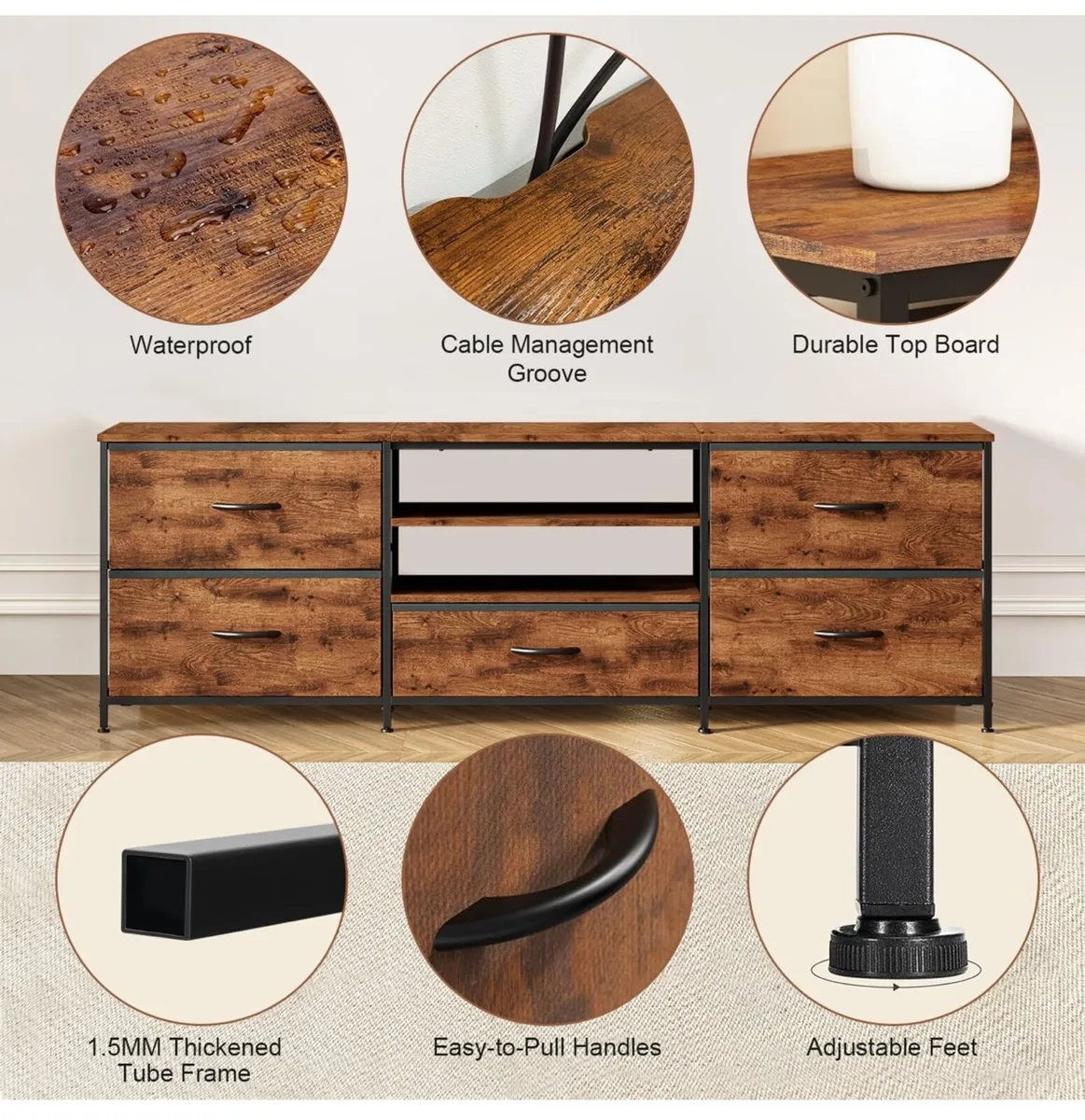 TV Stand Cabinet, TV Unit TV Console Table with 5 - Image 4