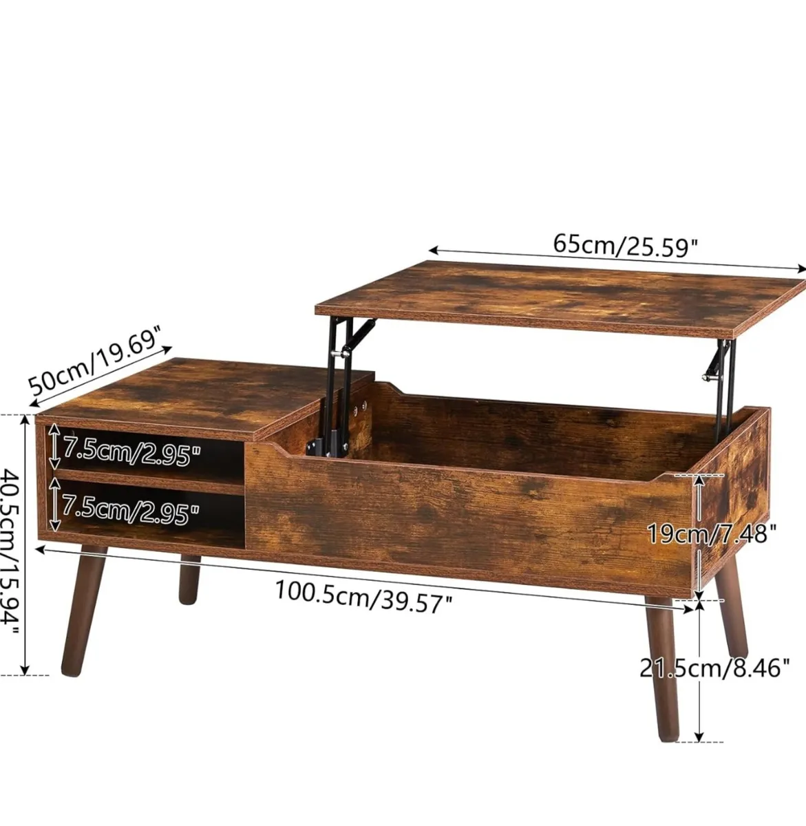 Coffee Table, Lift Top Coffee Table with Hidden Co - Image 2