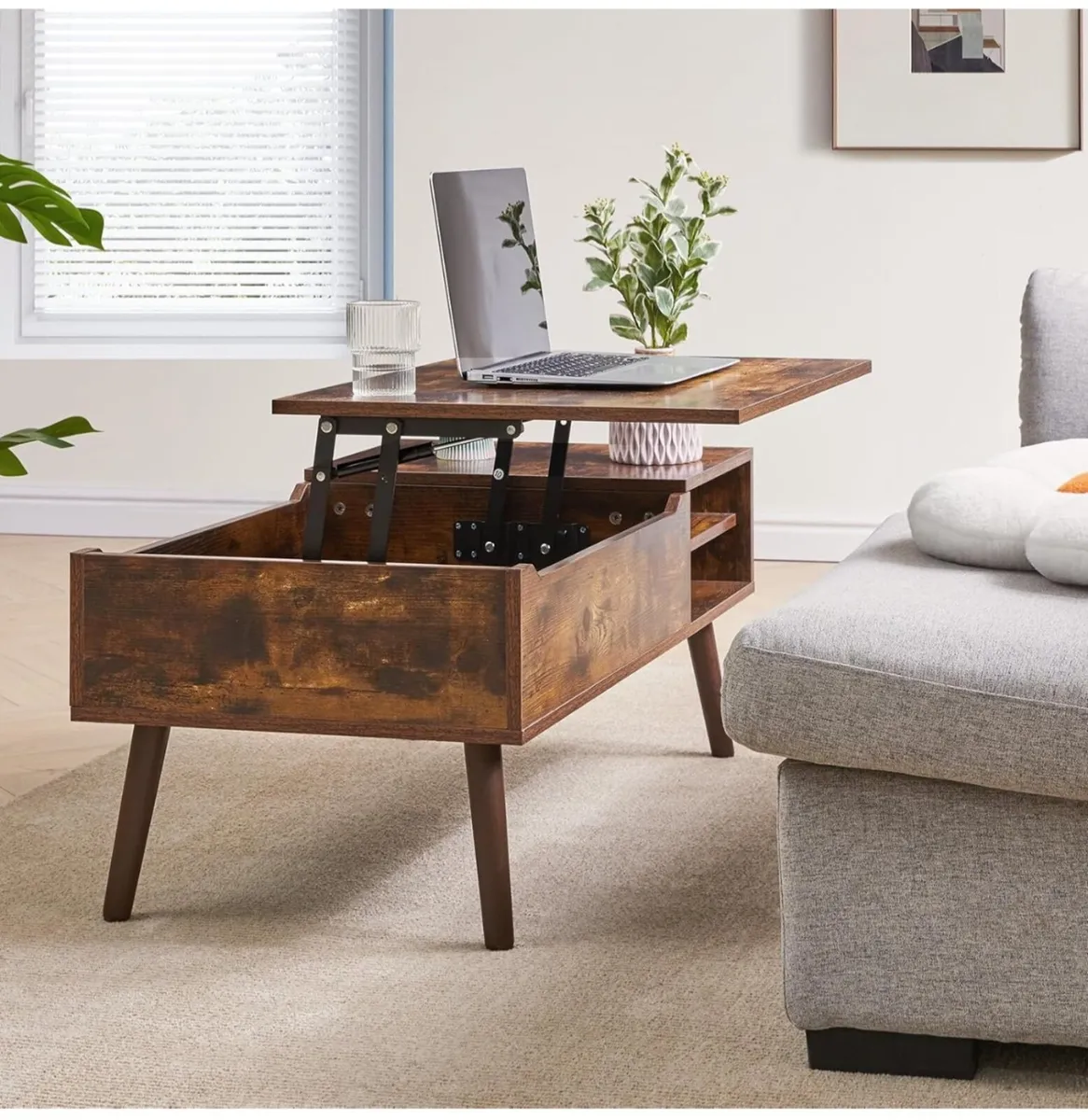 Coffee Table, Lift Top Coffee Table with Hidden Co - Image 3