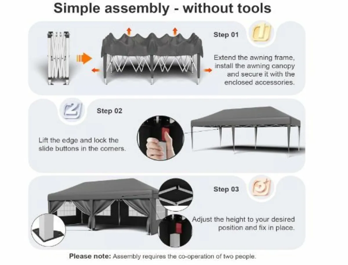 Gazebo 3 x 6 UV Protection 50+, Folding - Image 4