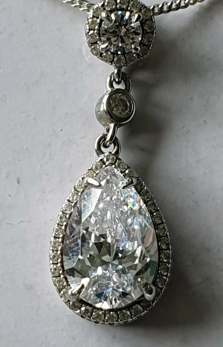 925 Silver & Swarovski Drop Necklace - Image 1