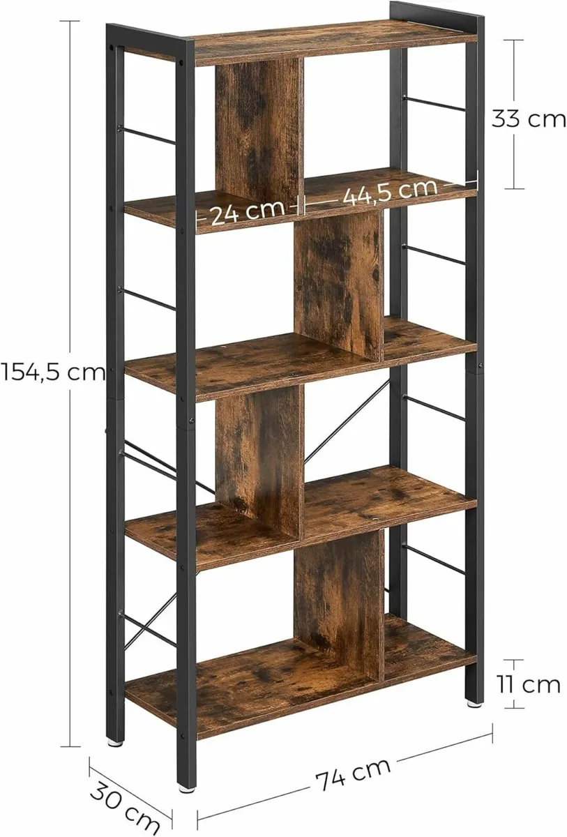 Bookcase with 5 Tiers, Standing Shelf, Office Shel - Image 2