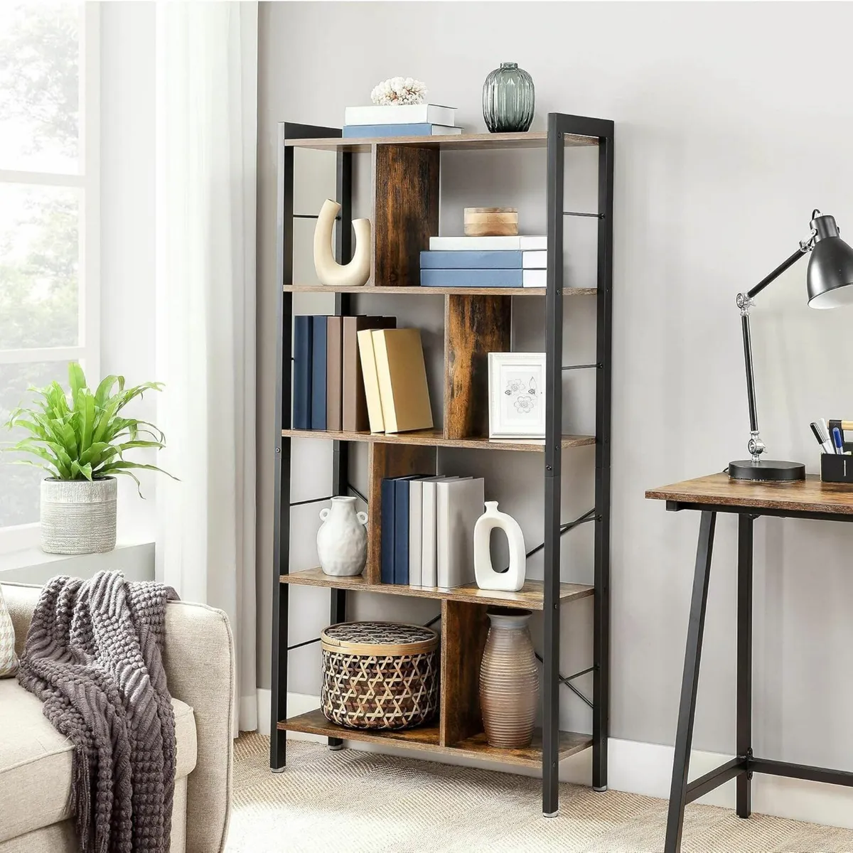 Bookcase with 5 Tiers, Standing Shelf, Office Shel - Image 1
