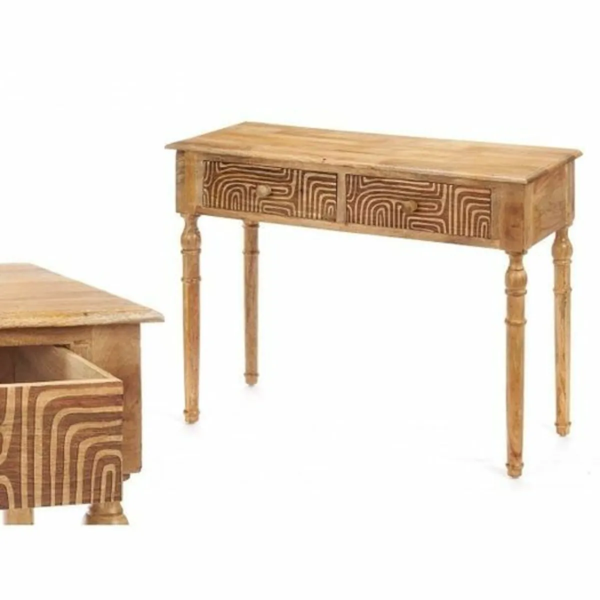 Console Table With 2 Drawers Brown Mango Wood - Image 1