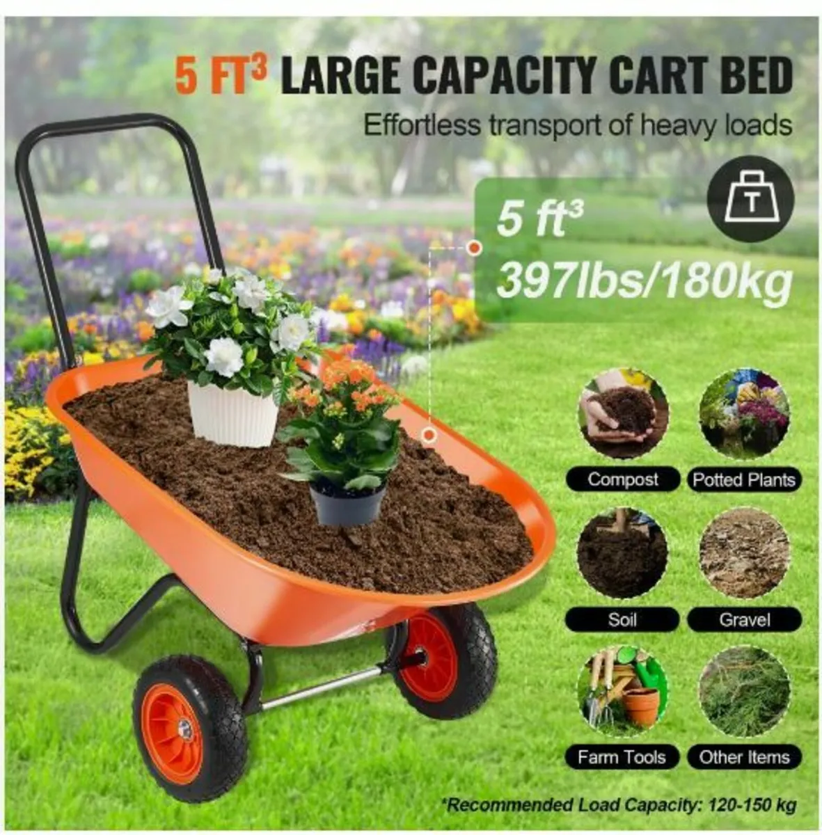 Wheelbarrow Cart 2 Wheels Garden - Image 4