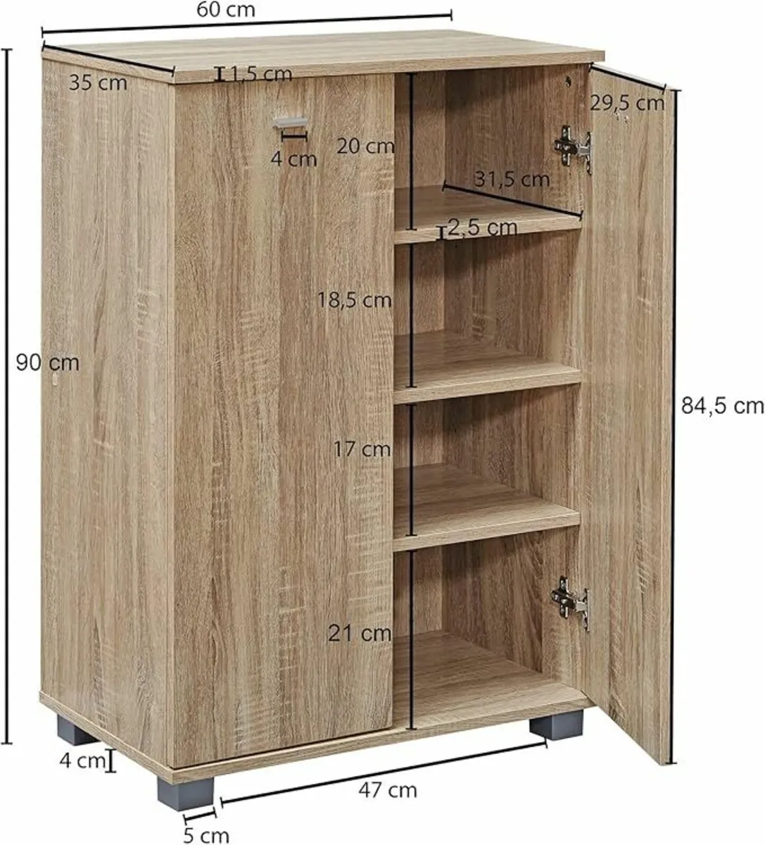 Shoe Cupboard 2 Door / 60 x 90 x 35 CM White Front - Image 2