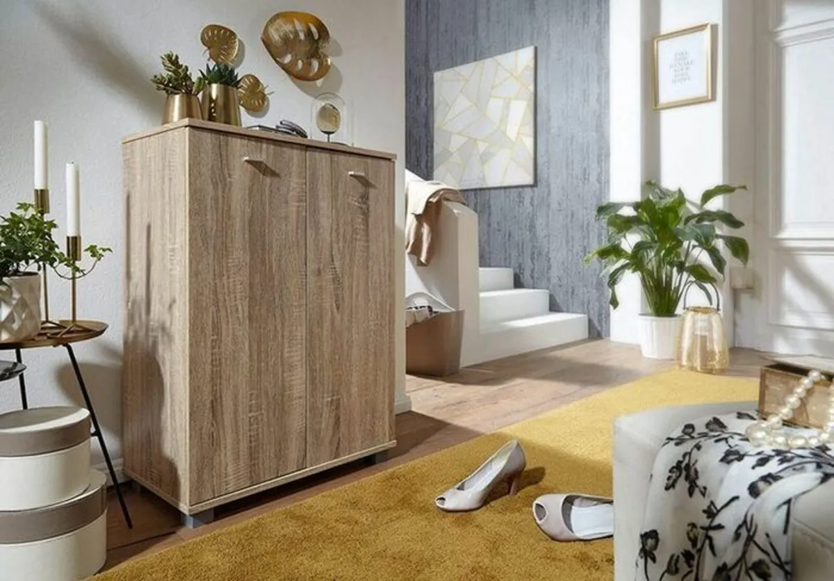 Shoe Cupboard 2 Door / 60 x 90 x 35 CM White Front - Image 3