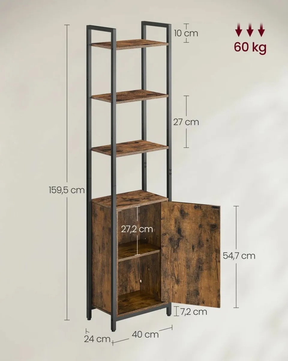 Bookcase Narrow Standing Shelf with Doors, Metal F - Image 3