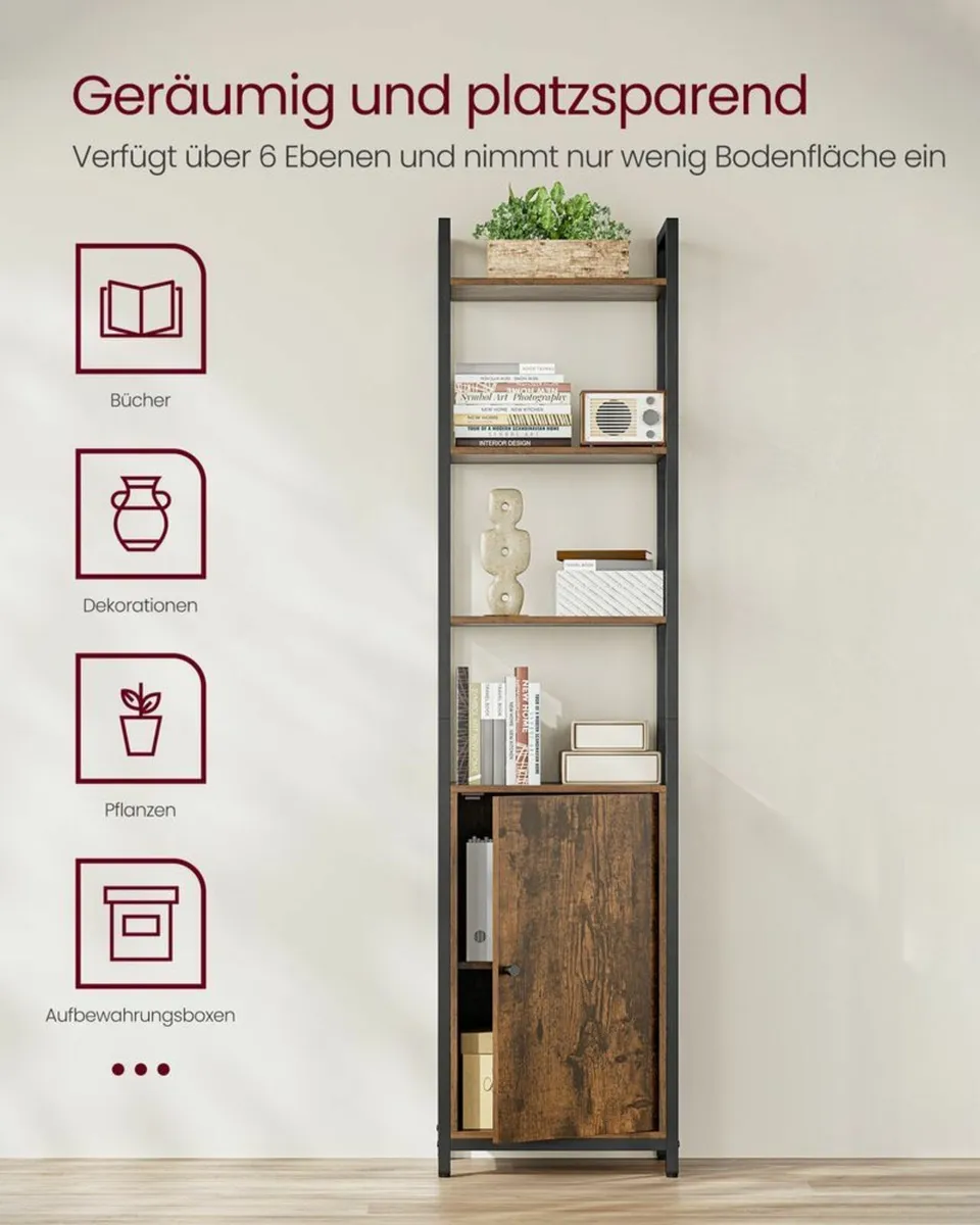 Bookcase Narrow Standing Shelf with Doors, Metal F - Image 4
