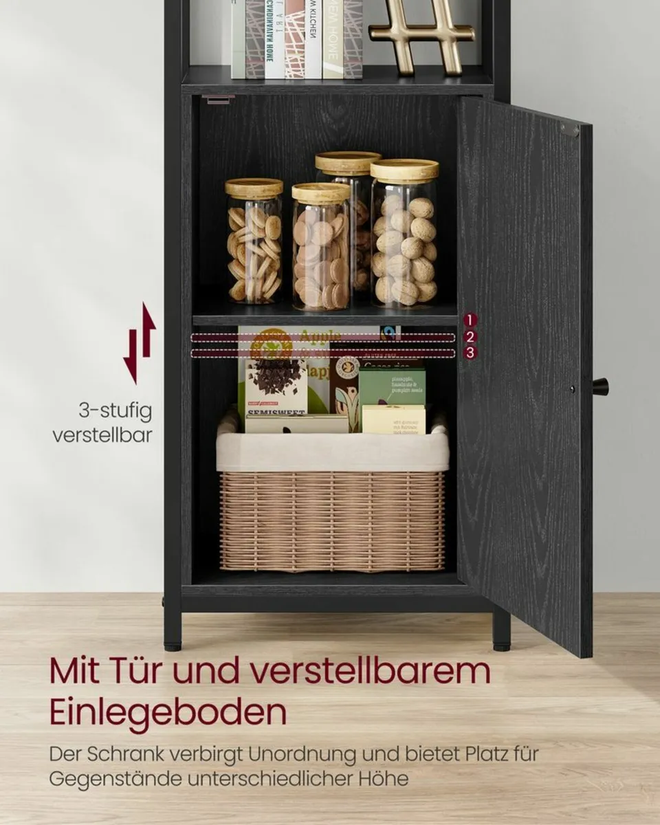Bookcase Narrow Standing Shelf with Doors, Metal F - Image 2