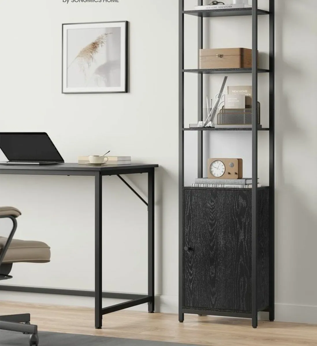 Bookcase Narrow Standing Shelf with Doors, Metal F - Image 4