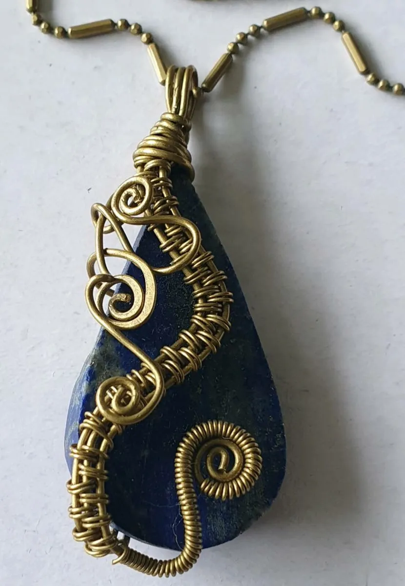 Handcrafted Lapis Lazuli & Brass Necklace - Image 1