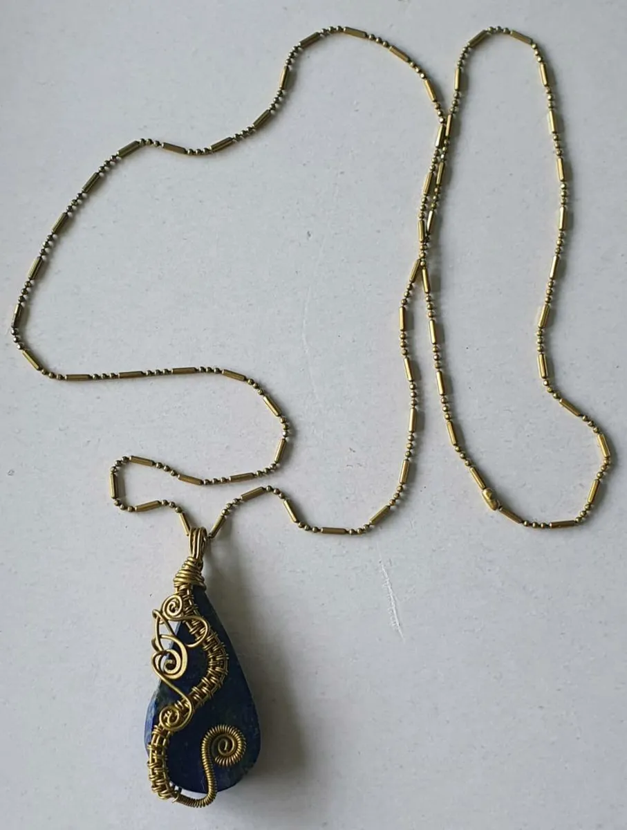 Handcrafted Lapis Lazuli & Brass Necklace - Image 2