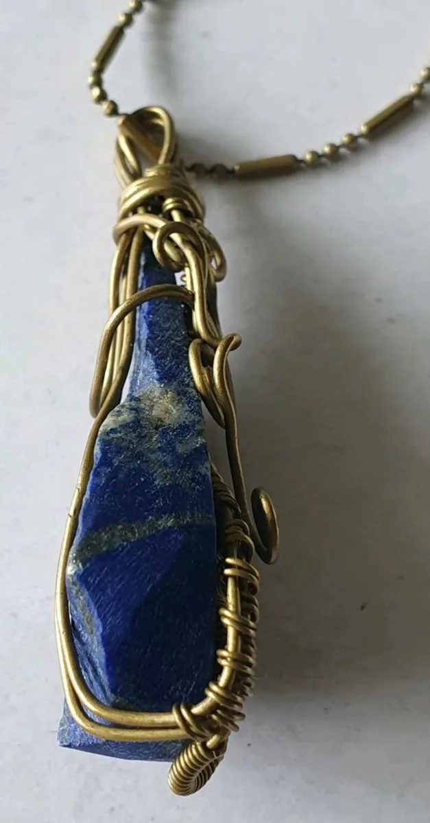 Handcrafted Lapis Lazuli & Brass Necklace - Image 4