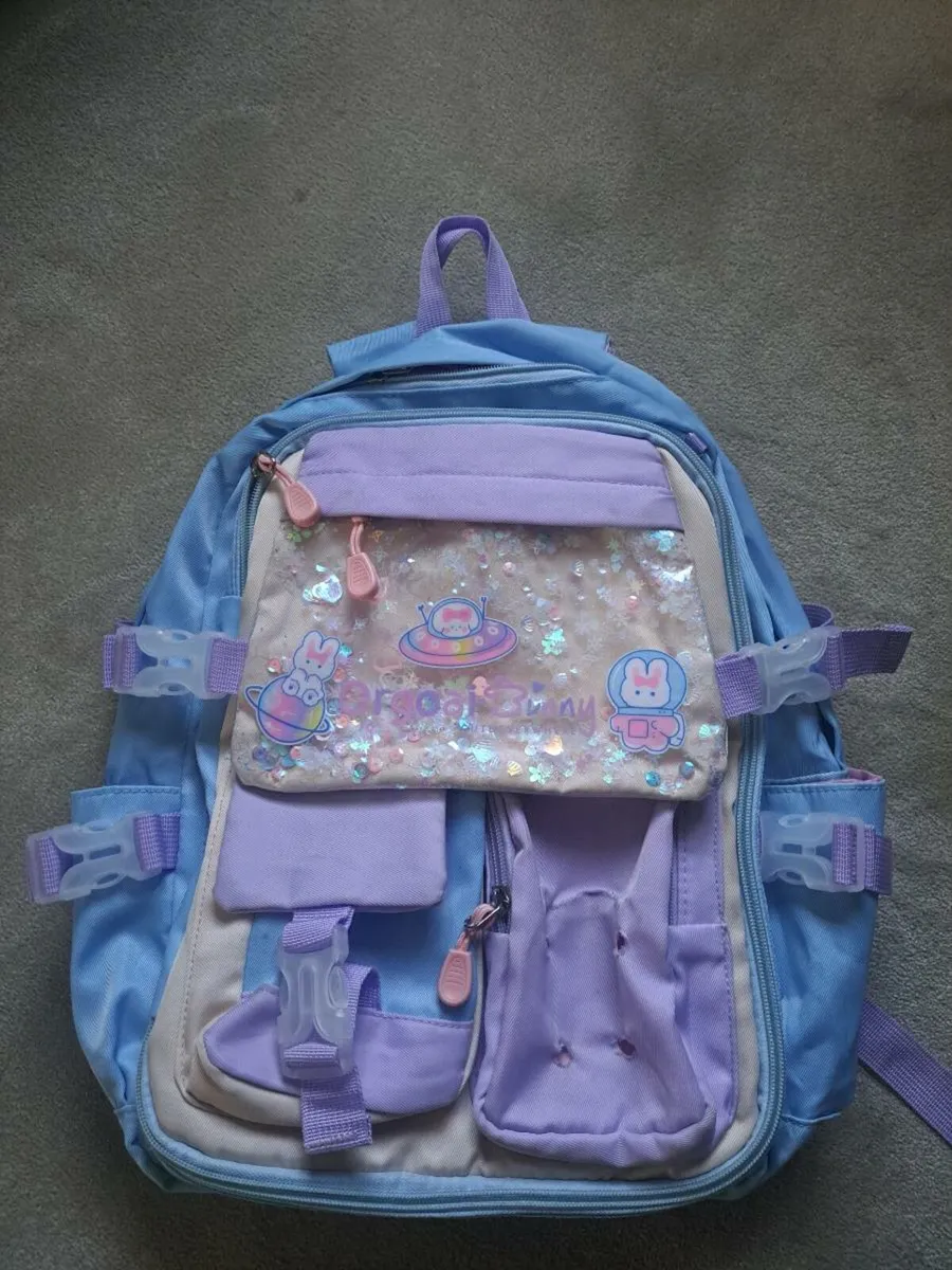 Kawaii Girls Glitter Baby blue School bag - Image 1