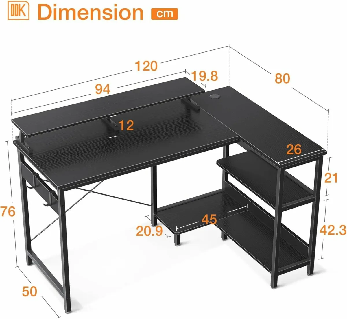 Corner Office Desk 120x50cm Gaming Storage Shelve - Image 3