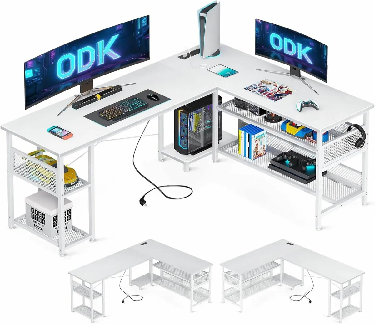 L Shaped Gaming Office Desk 168x120 cm White - Image 4