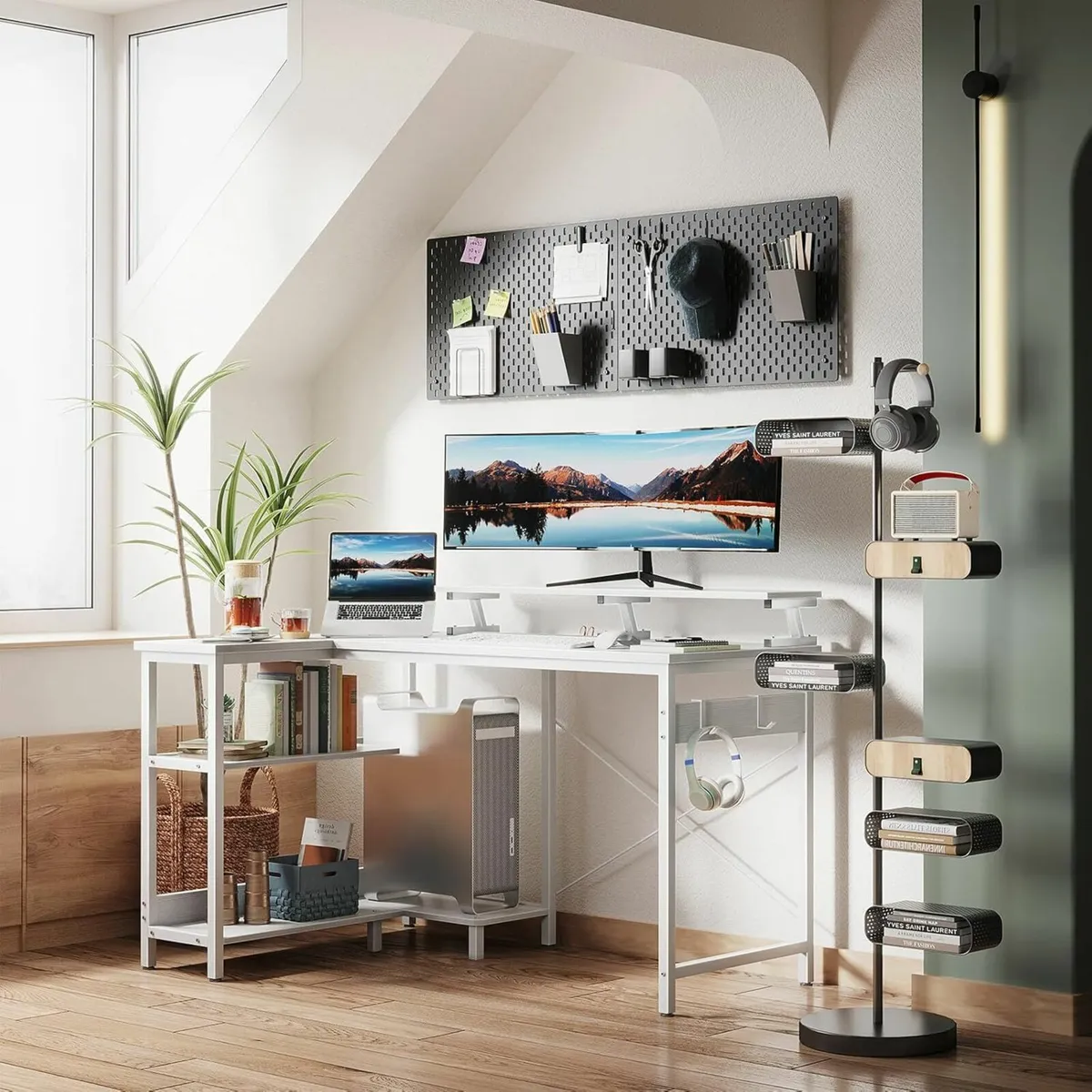 L Shaped Desk office 120x50cm Storage white - Image 3