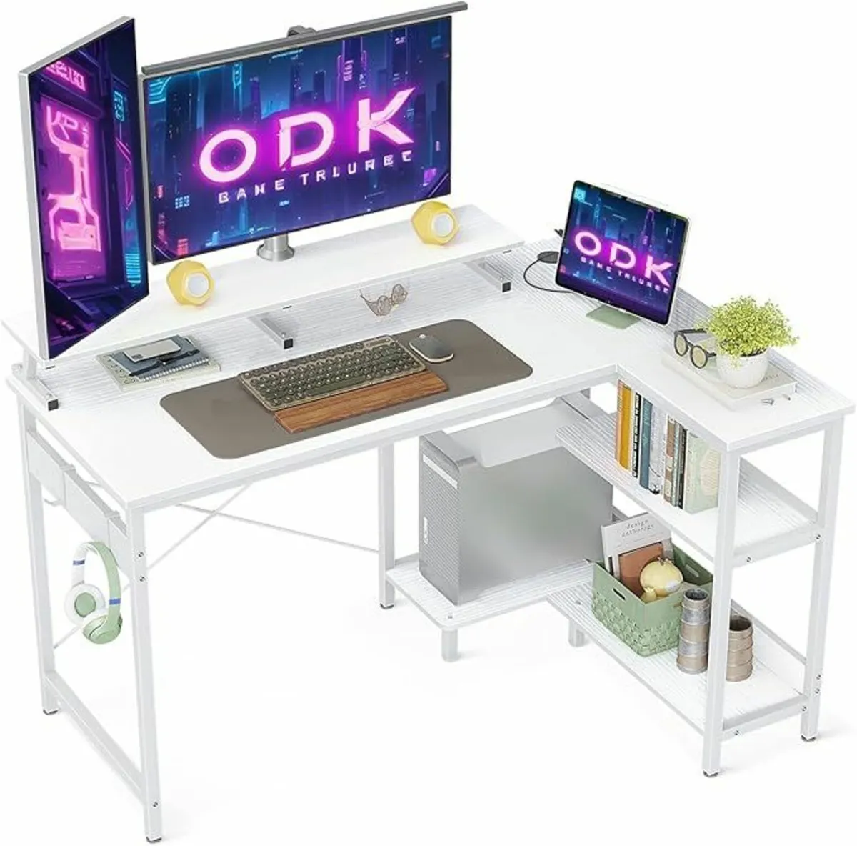 L Shaped Desk office 120x50cm Storage white - Image 1