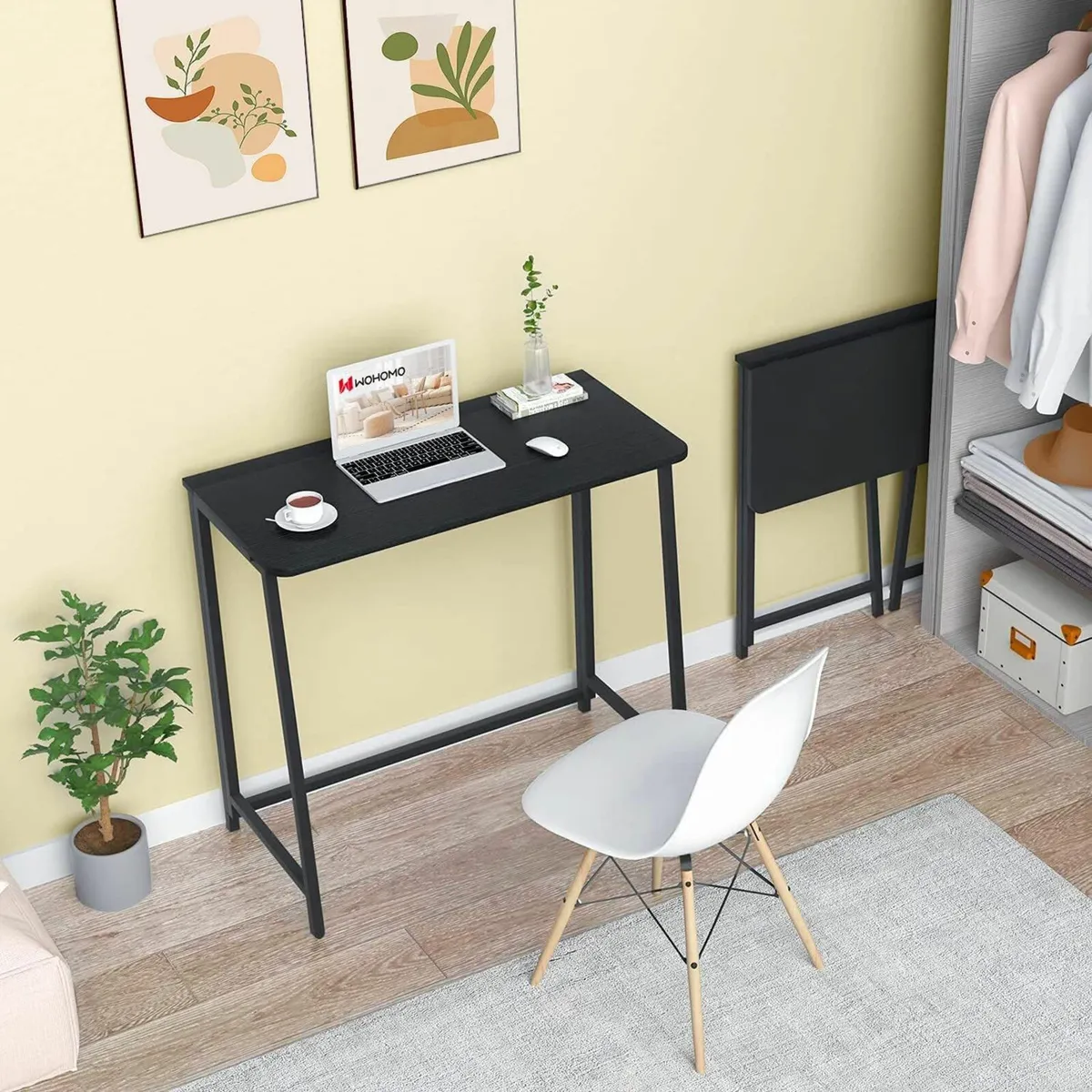 Folding Computer Desk Writing 80cm Office Black - Image 2