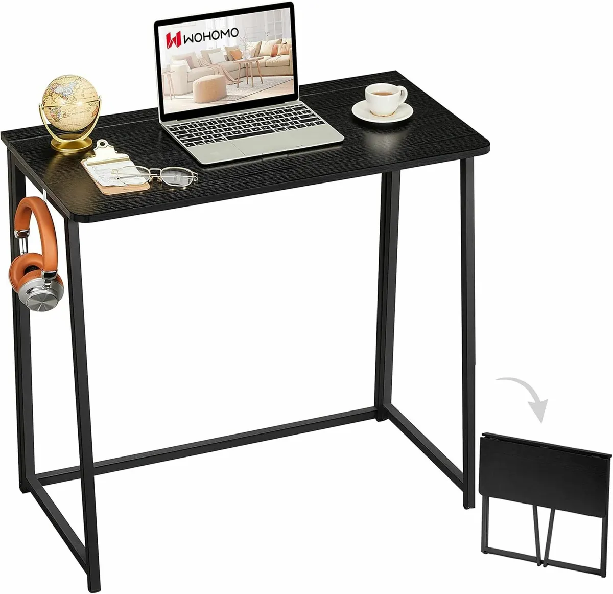 Folding Computer Desk Writing 80cm Office Black - Image 3