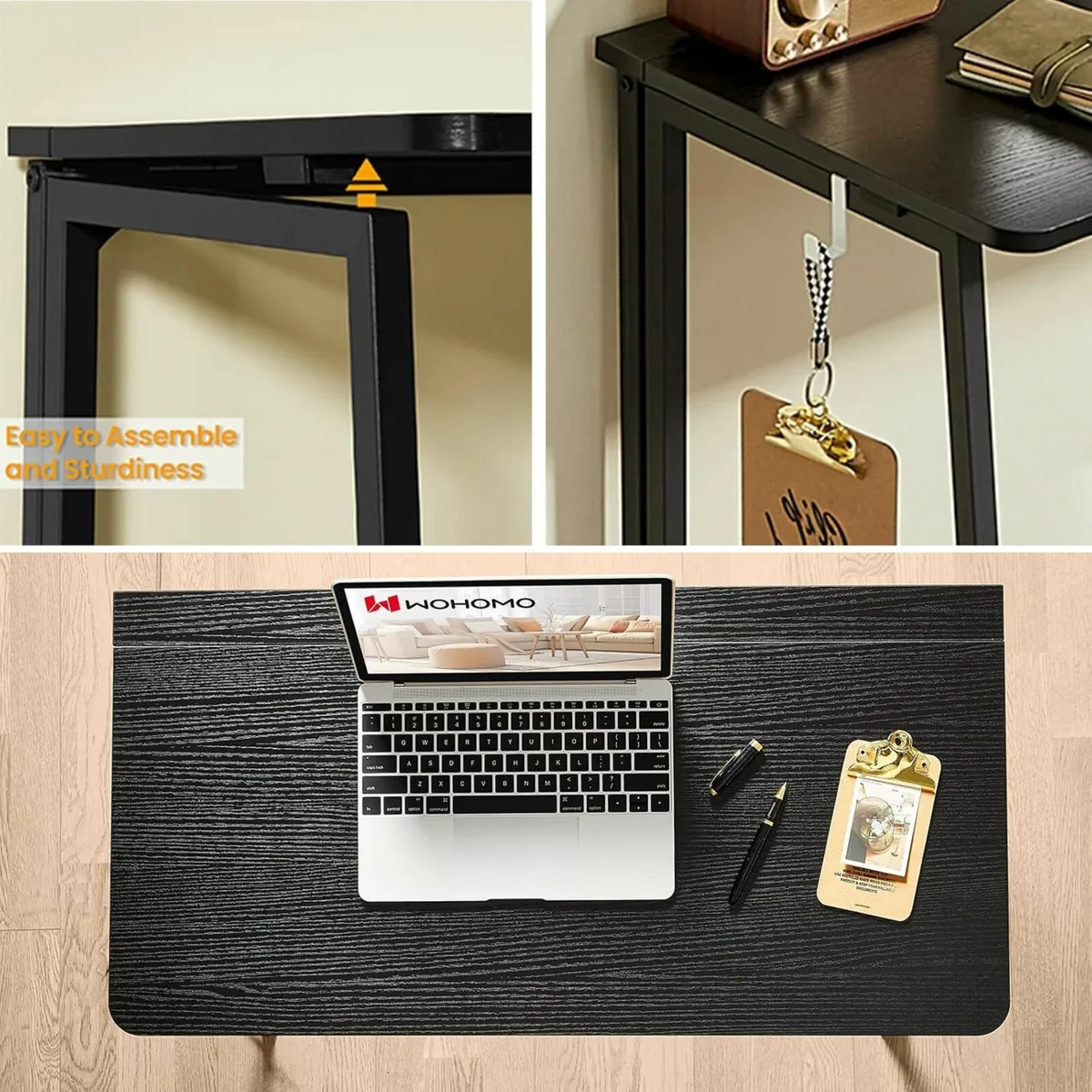 Folding Computer Desk Writing 80cm Office Black - Image 1