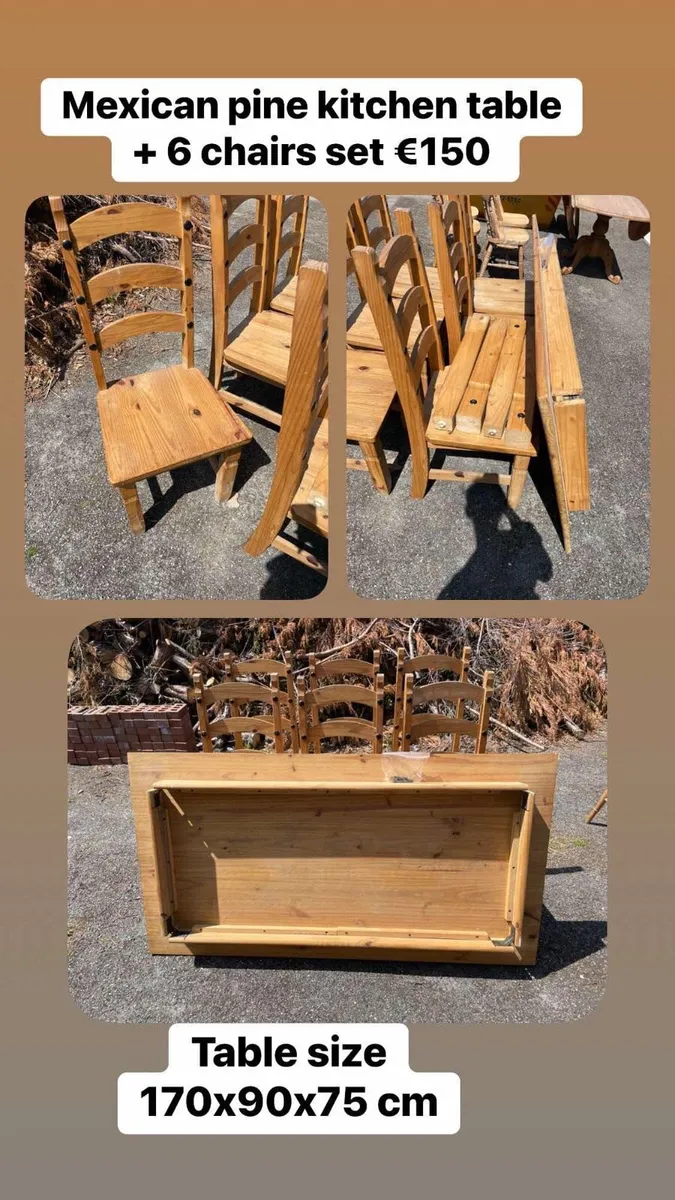 Mexican pine table and 6 chairs set