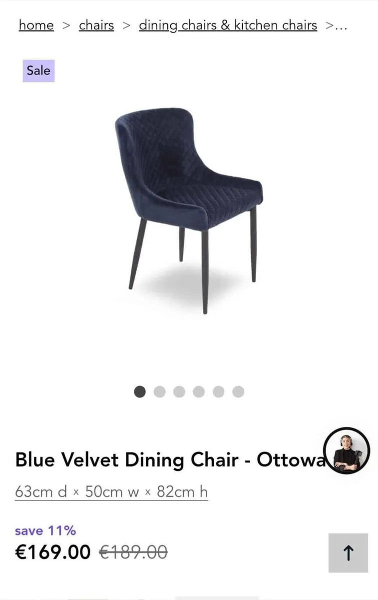 Ezliving 6 Ottowa Blue velvet dining chairs - Image 1
