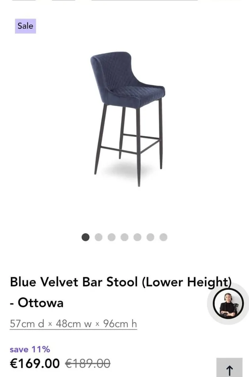 EZliving 3 Ottowa blue velvet bar stools - Image 3