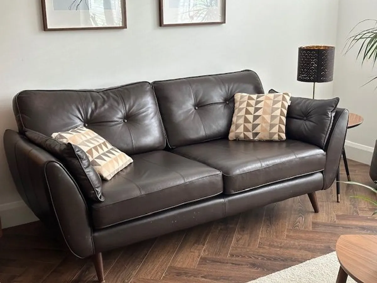 2 Sofas: DFS French Connection - Leather 3 seater + Cloth 2 seater - Image 1