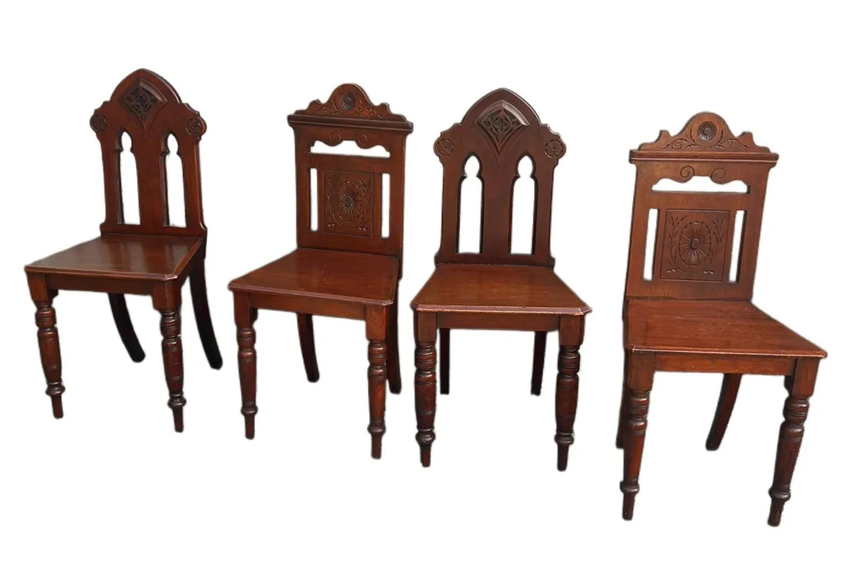 📍CLEARANCE: PAIR of 19thC. Gothic Hall Chairs - Image 2