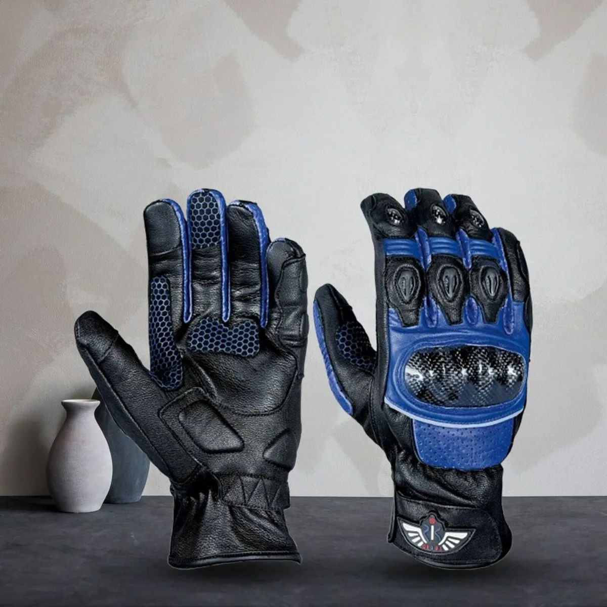 Leather Motorcycle Gloves, Touchscreen-Ready Biker - Image 1