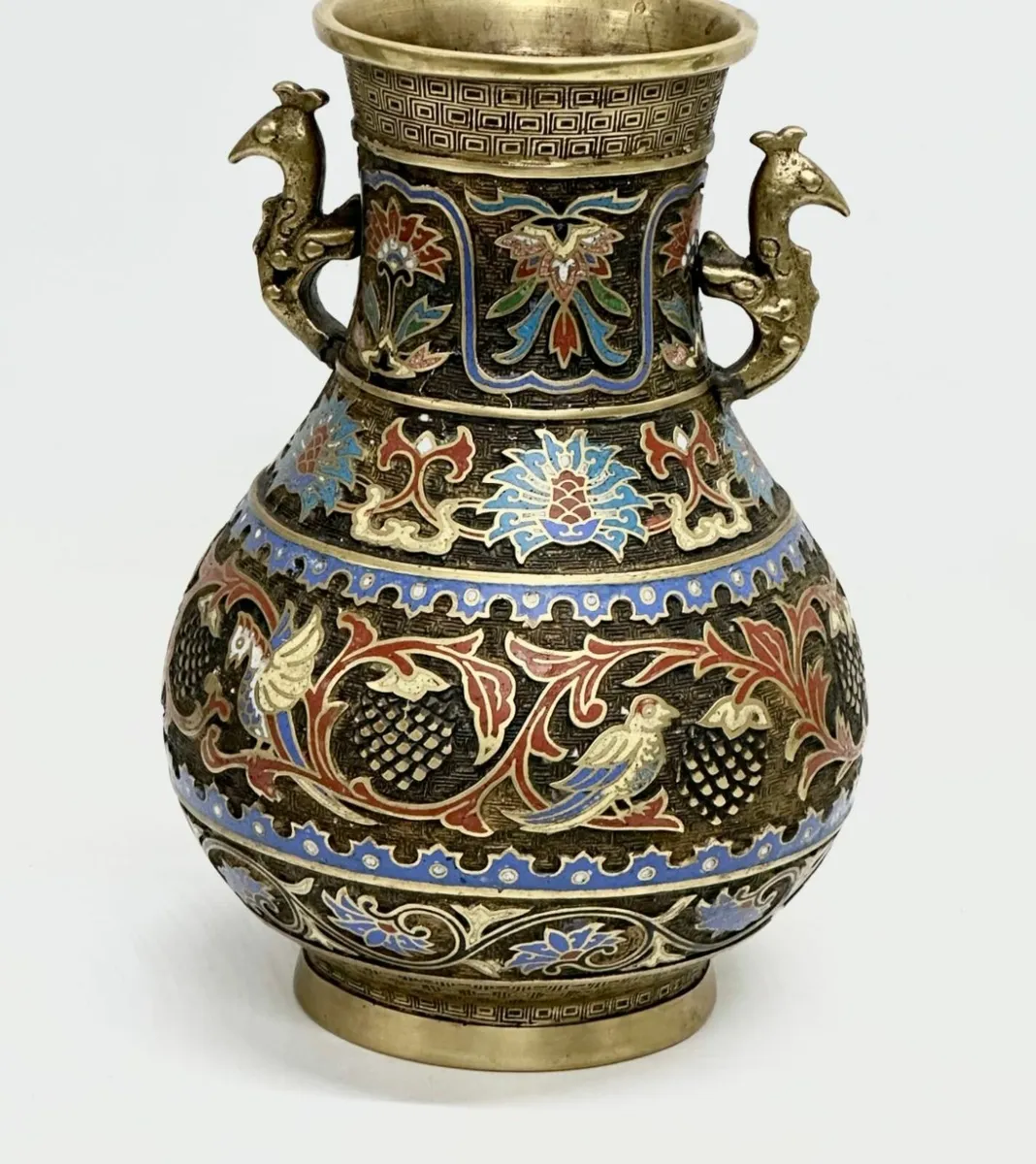 Cloisonné enamel and brass pot - Image 1