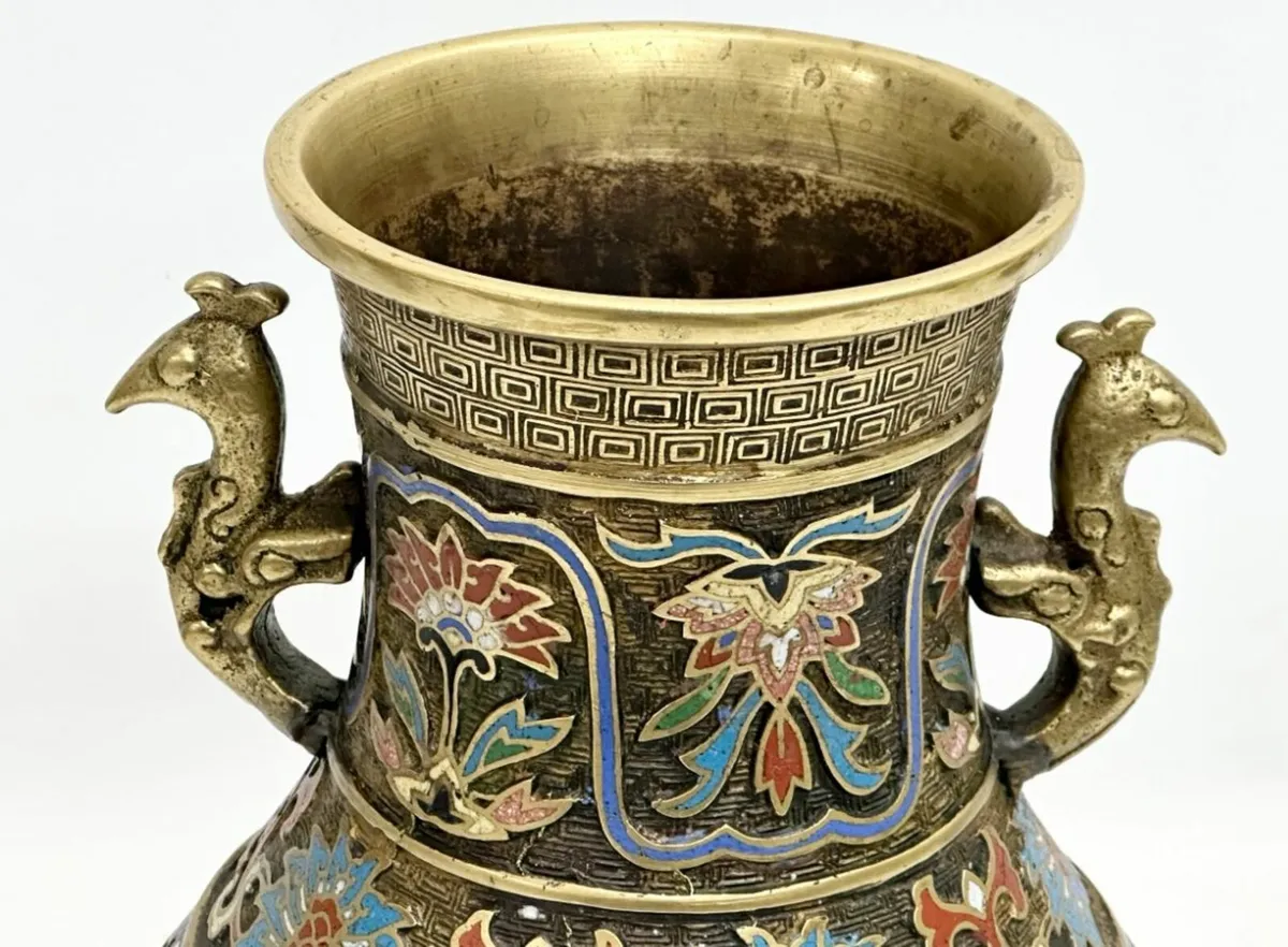 Cloisonné enamel and brass pot - Image 2