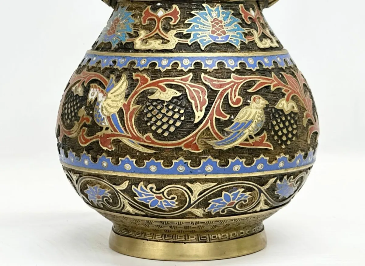 Cloisonné enamel and brass pot - Image 3