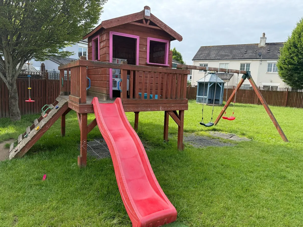 Garden Playhouse with swings & slide - Image 3