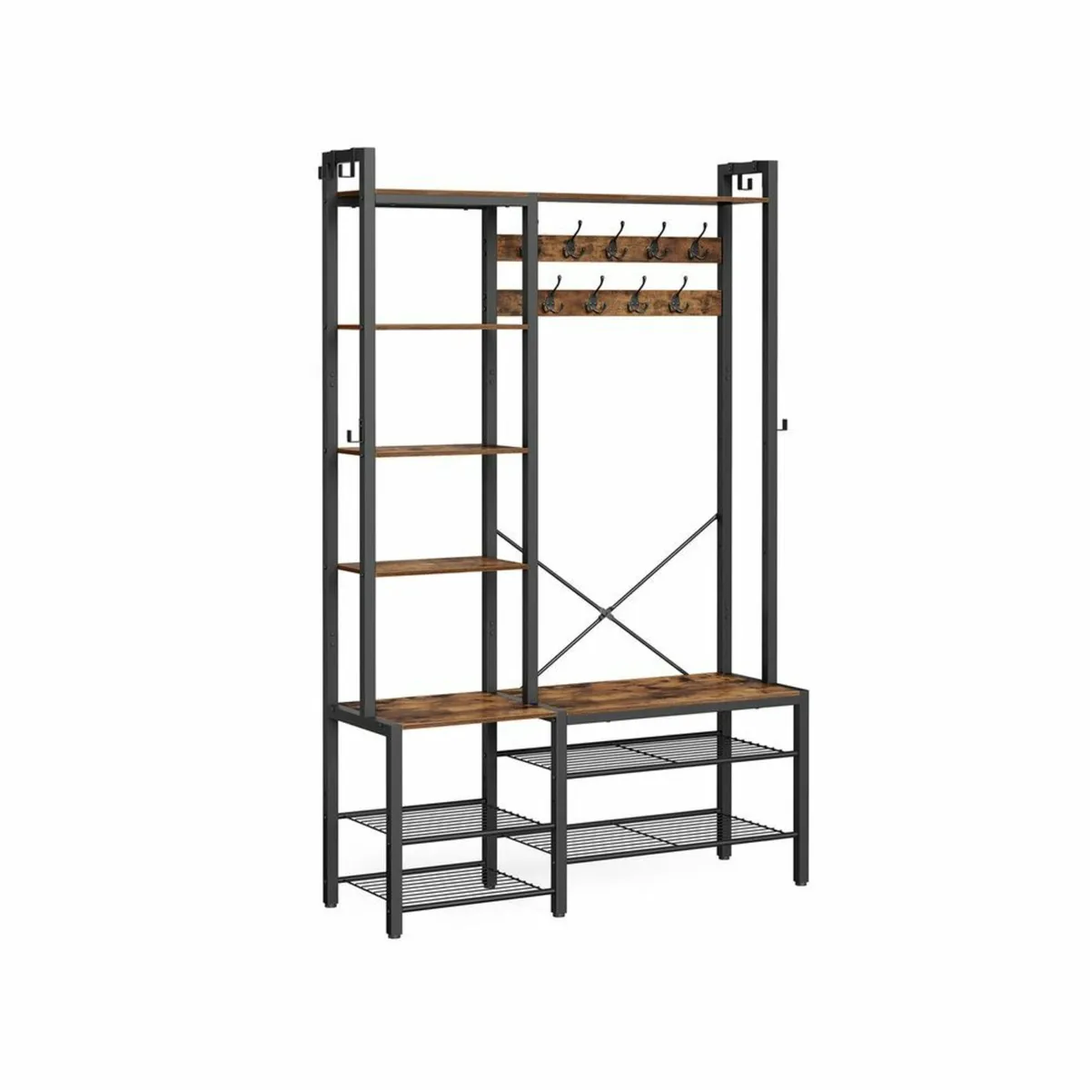 Coat Stand with Shoe Bench, 5 Shelves, 9 Triple Ho - Image 1