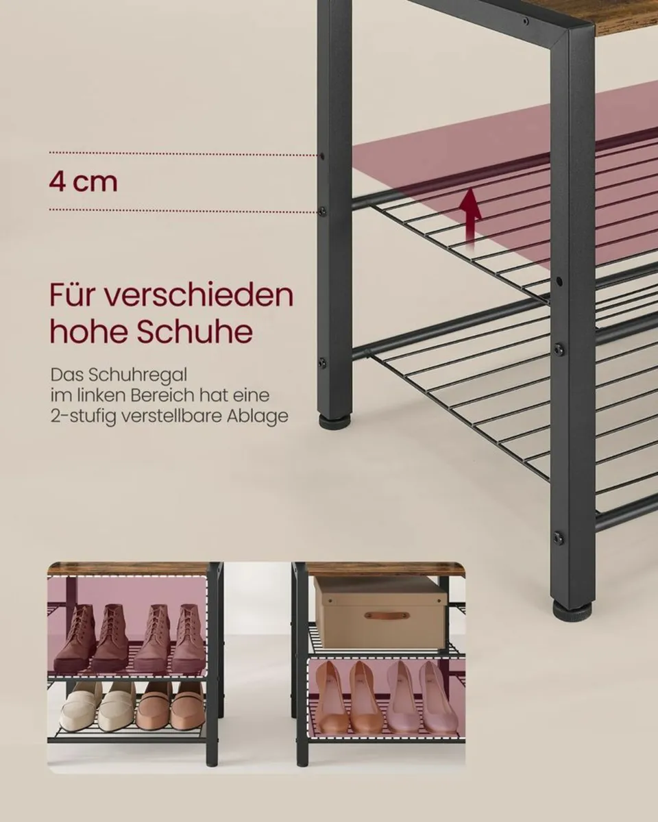 Coat Stand with Shoe Bench, 5 Shelves, 9 Triple Ho - Image 3